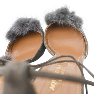 AQUAZZURA | Urban Gray Fur Suede Strappy Pumps