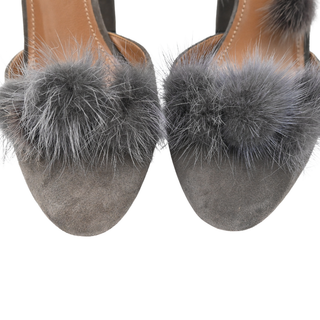 AQUAZZURA | Urban Gray Fur Suede Strappy Pumps