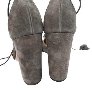 AQUAZZURA | Urban Gray Fur Suede Strappy Pumps