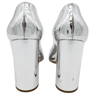 PRADA | Silver Metallic Peep-Toe Leather Pumps