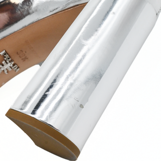 PRADA | Silver Metallic Peep-Toe Leather Pumps