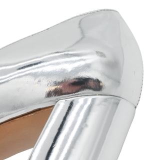PRADA | Silver Metallic Peep-Toe Leather Pumps