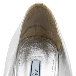 PRADA | Silver Metallic Peep-Toe Leather Pumps