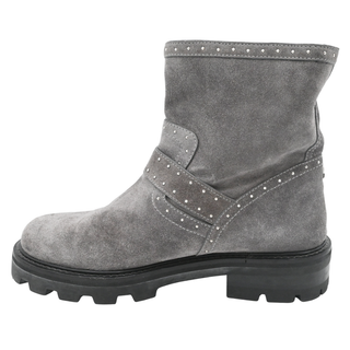 Gray Suede Studded Buckled Booties