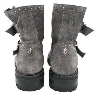 JIMMY CHOO | Gray Suede Studded Buckled Booties