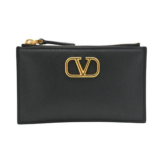 VALENTINO | Vlogo Zip Black Leather Card Holder