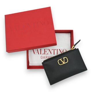 VALENTINO | Vlogo Zip Black Leather Card Holder