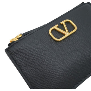 VALENTINO | Vlogo Zip Black Leather Card Holder