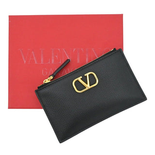 VALENTINO | Vlogo Zip Black Leather Card Holder