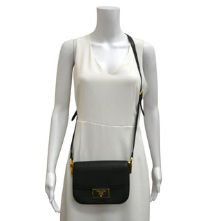 PRADA | Black Saffiano Lux Embleme Flap Crossbody Bag