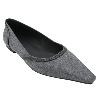 BRUNELLO CUCINELLI | Gray Flannel & Monili Pointed-Square Flats