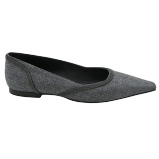 BRUNELLO CUCINELLI | Gray Flannel & Monili Pointed-Square Flats