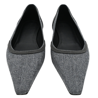 BRUNELLO CUCINELLI | Gray Flannel & Monili Pointed-Square Flats