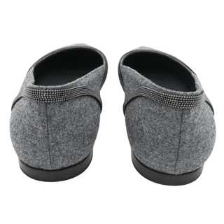 BRUNELLO CUCINELLI | Gray Flannel & Monili Pointed-Square Flats