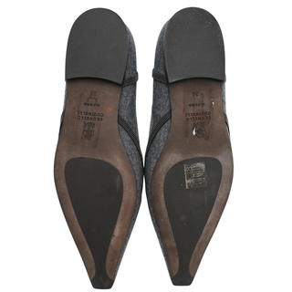 BRUNELLO CUCINELLI | Gray Flannel & Monili Pointed-Square Flats
