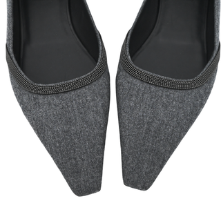 BRUNELLO CUCINELLI | Gray Flannel & Monili Pointed-Square Flats