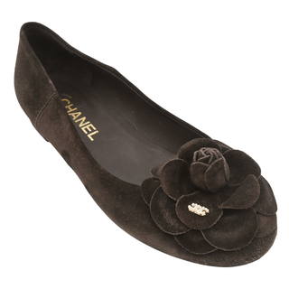 Brown Suede Camellia Flower Ballet Flats