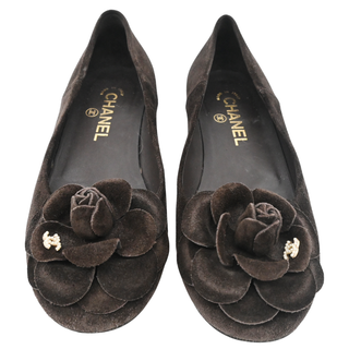 Brown Suede Camellia Flower Ballet Flats
