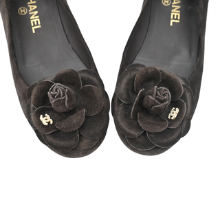 Brown Suede Camellia Flower Ballet Flats