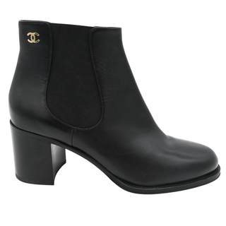CHANEL | CC Black Leather Ankle Booties