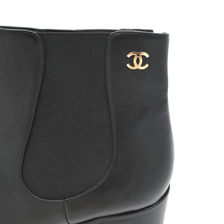 CHANEL | CC Black Leather Ankle Booties