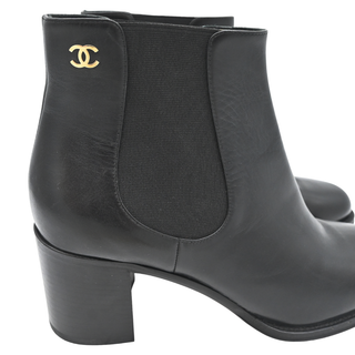 CHANEL | CC Black Leather Ankle Booties