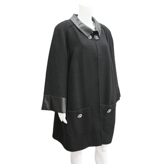 CHANEL | Black Tweed Satin Trim Overcoat