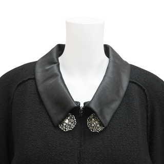 CHANEL | Black Tweed Satin Trim Overcoat