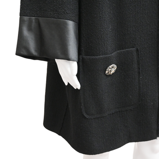 CHANEL | Black Tweed Satin Trim Overcoat