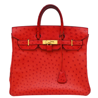 Red Ostrich Leather HAC Birkin 32 Bag