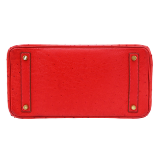 Red Ostrich Leather HAC Birkin 32 Bag
