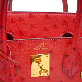 Red Ostrich Leather HAC Birkin 32 Bag