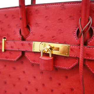 Red Ostrich Leather HAC Birkin 32 Bag