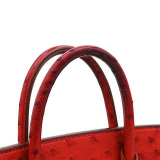 Red Ostrich Leather HAC Birkin 32 Bag