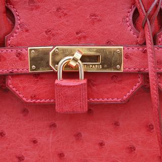 Red Ostrich Leather HAC Birkin 32 Bag