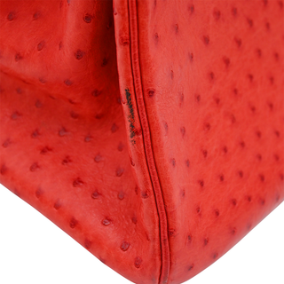 Red Ostrich Leather HAC Birkin 32 Bag