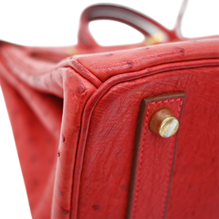 Red Ostrich Leather HAC Birkin 32 Bag