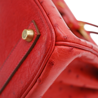 Red Ostrich Leather HAC Birkin 32 Bag