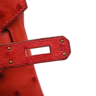 Red Ostrich Leather HAC Birkin 32 Bag