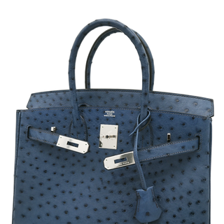 Blue Ostrich Leather Birkin 30 Bag
