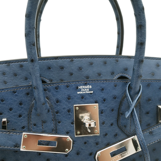 Blue Ostrich Leather Birkin 30 Bag