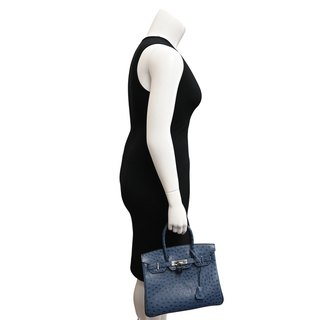 Blue Ostrich Leather Birkin 30 Bag