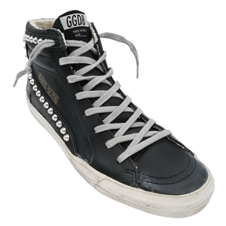 GOLDEN GOOSE | Black Leather Studded Slide Sneakers