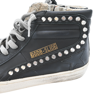GOLDEN GOOSE | Black Leather Studded Slide Sneakers