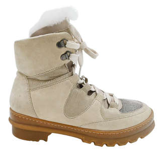 BRUNELLO CUCINELLI | Beige Suede Monili Combat Booties