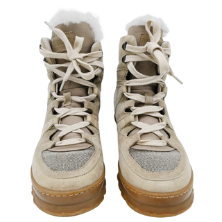 BRUNELLO CUCINELLI | Beige Suede Monili Combat Booties