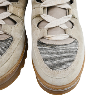 BRUNELLO CUCINELLI | Beige Suede Monili Combat Booties