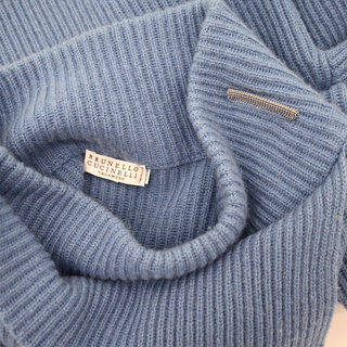 BRUNELLO CUCINELLI | Slate Blue Cashmere Turtleneck Monili Sweater