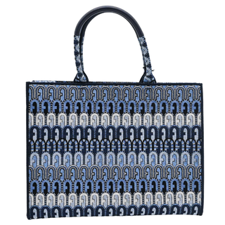 FURLA | Toni Blue Denim Monogram Canvas Tote Bag