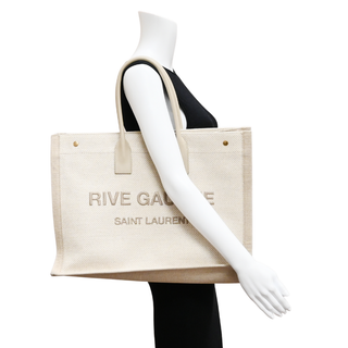 SAINT LAURENT | Beige Canvas Rive Gauche Tote Bag